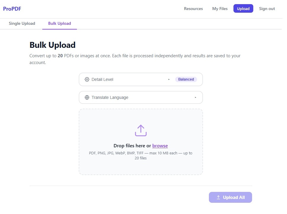 Bulk Upload Screenshot
