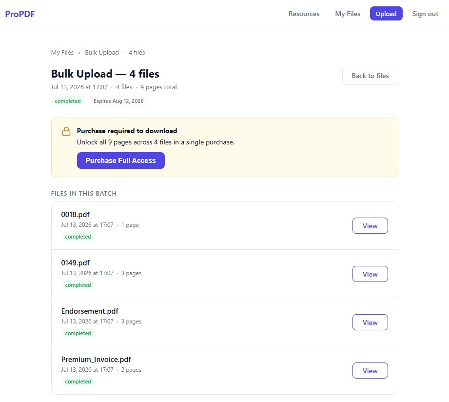 Bulk Upload Completed List Screenshot