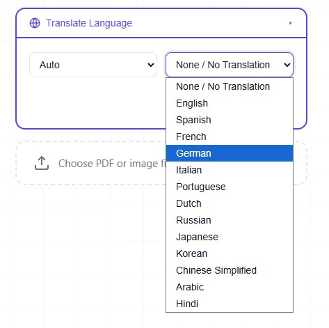 Advanced Options - Translate Language